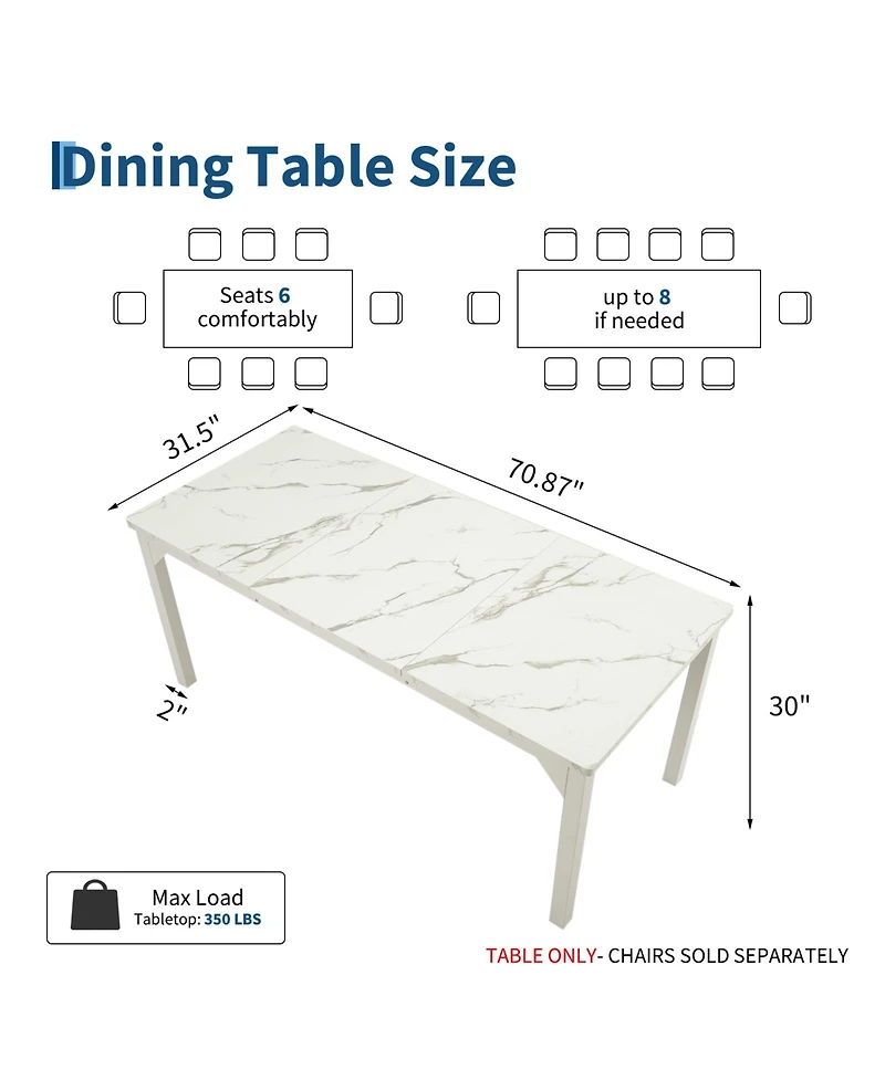 homfan 71-Inch Industrial Dining Table for 6-8, Rectangular Kitchen Table with Sturdy Metal Framend