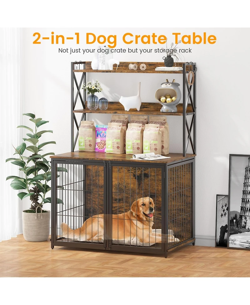 gaomon Dog Crate Furniture, 42.5 Inch Dog Kennel with Divider, Flip Top Dog Crate End Table with Divider, Large Dog Cage for Indoor