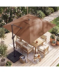 Gymax 10 Ft Cantilever Outdoor Umbrella w/ 32 Solar Led Lights and 220 Lbs Base