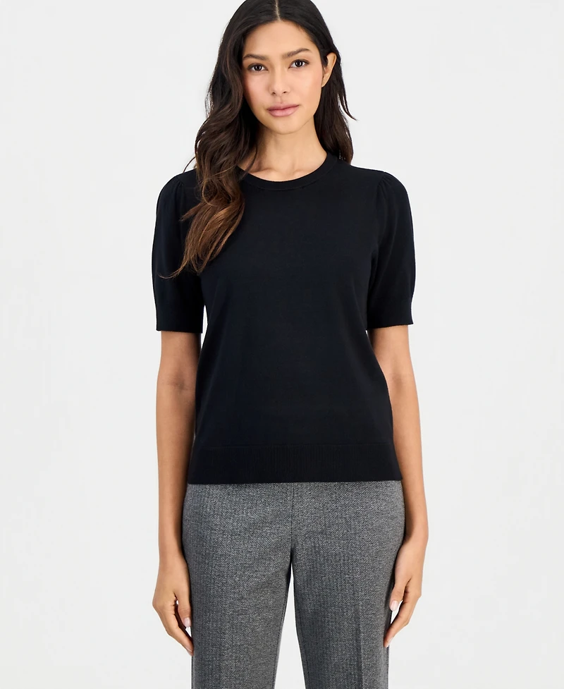 Anne Klein Essentials Petite Puff-Sleeve Crewneck Sweater