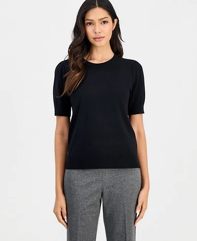 Anne Klein Essentials Petite Puff-Sleeve Crewneck Sweater