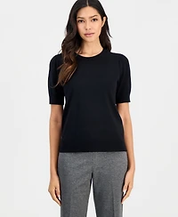 Anne Klein Essentials Petite Puff-Sleeve Crewneck Sweater