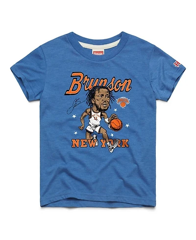 Homage Big Boys and Girls Jalen Brunson Blue New York Knicks Caricature Tri-Blend T-Shirt