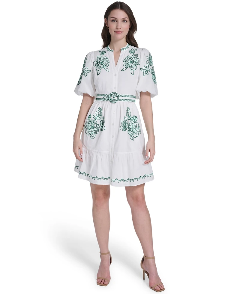 Eliza J Petite Embroidered Belted Dress