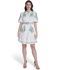 Eliza J Petite Embroidered Belted Dress