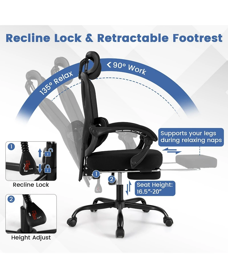 Slickblue High Back Mesh Office Chair with Retractable Footrest Support