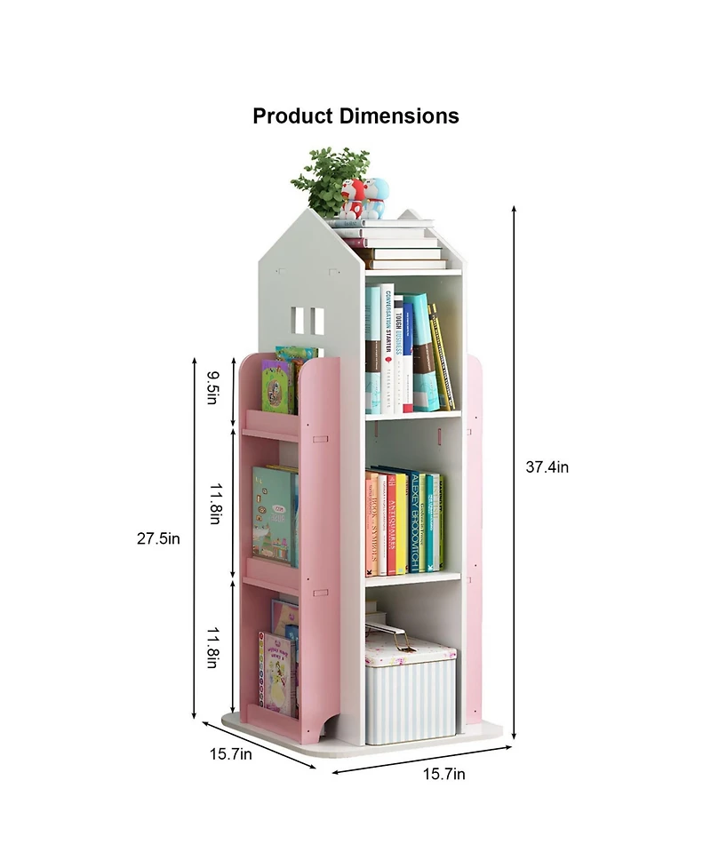 Rainsken 4-Tier Rotating Bookshelf Tower, 360 Degree Display Floor Standing Bookcase Storage Rack, for Bedroom, Living Room, Study Room