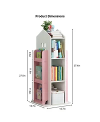 Rainsken 4-Tier Rotating Bookshelf Tower, 360 Degree Display Floor Standing Bookcase Storage Rack, for Bedroom, Living Room, Study Room
