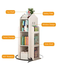 Rainsken 4-Tier Rotating Bookshelf Tower, 360 Degree Display Floor Standing Bookcase Storage Rack, for Bedroom, Living Room, Study Room