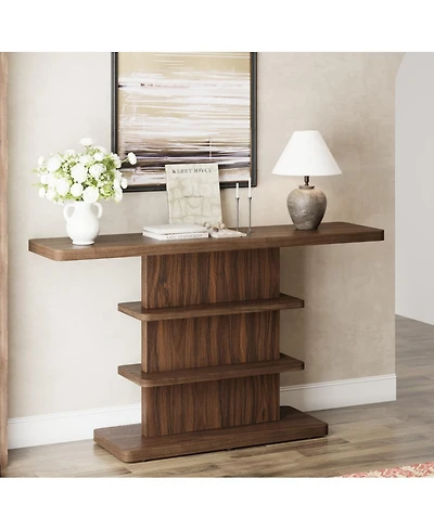 Rainsken Farmhouse Narrow Console Table, with 2 Tier Open Storage Shelves, Easy to Move and Adjust, High Weight Capacity, for Living Room,Hallway