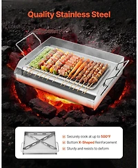 Cozito Stainless Steel Griddle, 17 x 13 inches Flat Top Gas Grill Plate with Handles