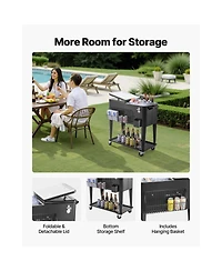 Cozito 80 Quart Rolling Ice Chest Cart with Bottom Shelf and Bottle Opener