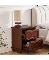 Rainsken 22.9" Retro Night Stands, with Charging Station and Outlet Hole and 2 Drawers, Side Cabinet, for Living Room Entryway Reception Room