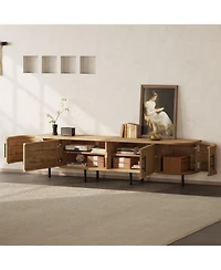 Rainsken 70 inch Modern Tv Stand, Rattan Doors, with Storage Space and Cable Holes, for TVs up to 80 inch, Media Console, for Living Room