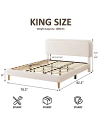 Rainsken Platform Bed Frame, with Height-Adjustable Headboard, Quiet Design, Upholstered Teddy fabric