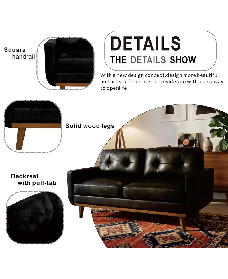 Rainsken 65 inch Small Loveseat, Comfy Mini Cloud Couch, breathable Foil fabric and solid wood legs, for Living Room Apartment