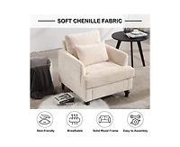 Rainsken Modern Accent Chair with Studded, Upholstered Chenille Armchair, Solid Wood Frame, for Living Room, Apartment, Bedroom