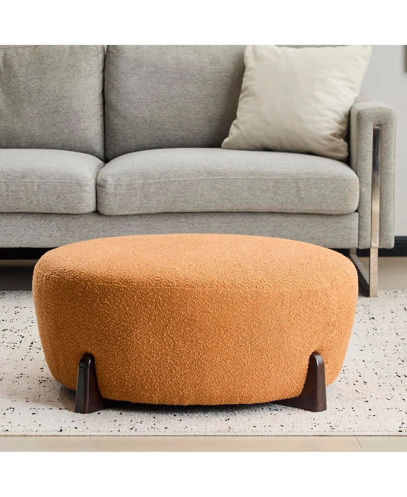 Rainsken Modern Boucle Upholstered Ottoman, Multi-Functional Sofa Footrest with Splayed Rubber Wood Legs for Living Room, Bedroom, Entryway