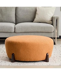 Rainsken Modern Boucle Upholstered Ottoman, Multi-Functional Sofa Footrest with Splayed Rubber Wood Legs for Living Room, Bedroom, Entryway