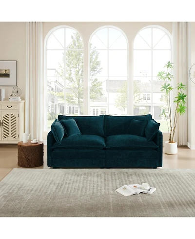 Rainsken Modern Fabric Loveseat Sofa, 76" Modular Sectional Chenille Deep Seat Cloud Couch with 4 Pillows for Living Room, Office