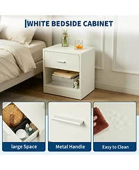 homfan Compact Nightstand with Drawer and Open Shelf, Modern End Table for Bedroom and Living Room, Multiple Finishes
