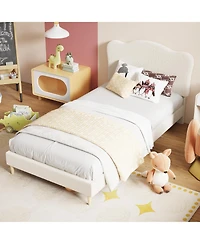 gaomon Twin Velvet Upholstered Platform Bed Frame with Cute Headboard, Wooden Slat Support, No Box Spring Needed