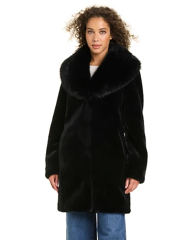 Jones New York Women's Shawl-Collar Faux-Fur Coat