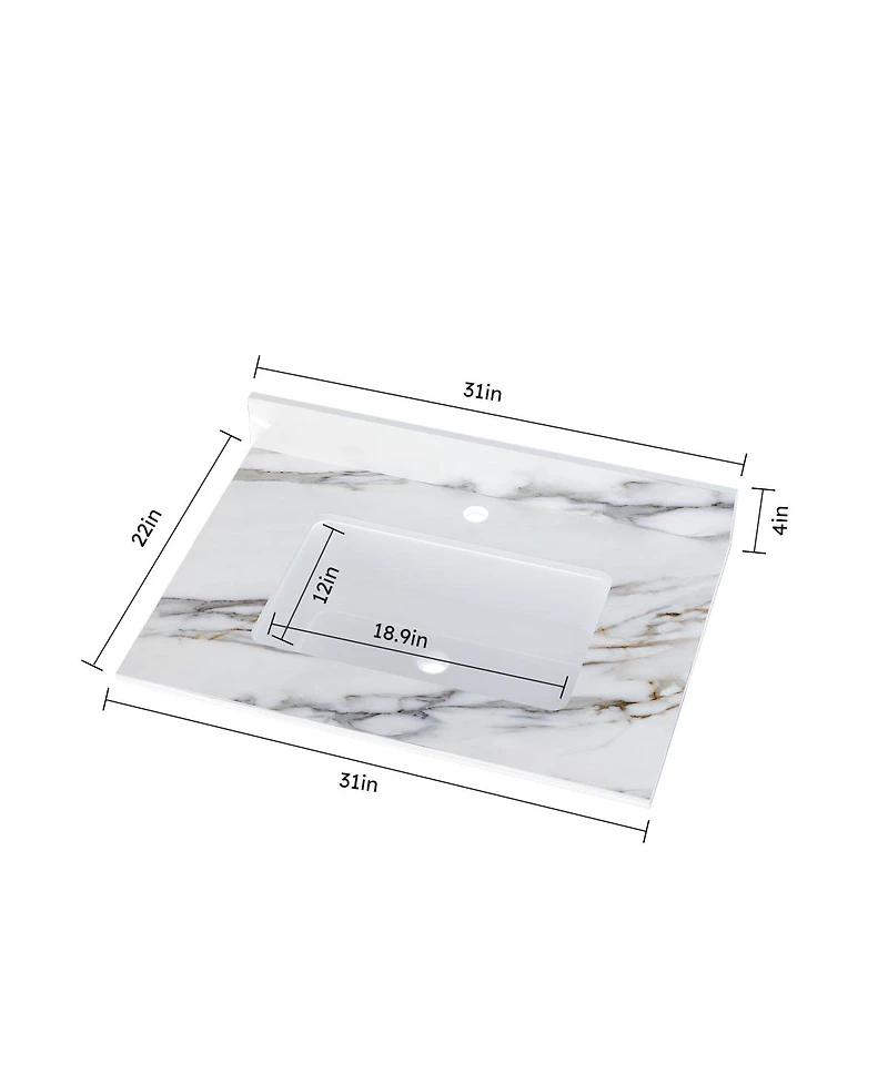 Sillysis Sintered Stone Bathroom Vanity Top with Ceramic Sink, Carrara Marble Look, 4" Backsplash, Water Stain and Scratch Resistant