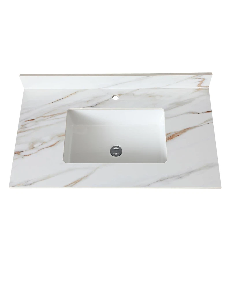 Sillysis Sintered Stone Bathroom Vanity Top with Ceramic Sink, Carrara Marble Look, 4" Backsplash, Water Stain and Scratch Resistant