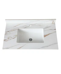 Sillysis Sintered Stone Bathroom Vanity Top with Ceramic Sink, Carrara Marble Look, 4" Backsplash, Water Stain and Scratch Resistant