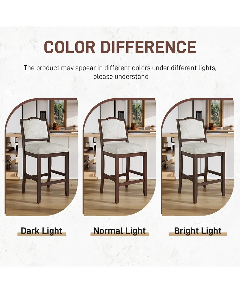 Rainsken 2-Piece Wooden Farmhouse Counter Height Dining Chairs, Rubber Wood Frame, Ergonomic Backrest, for Kitchen Island, Room