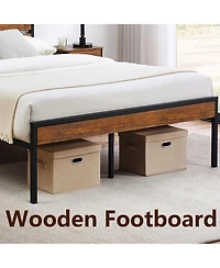 homfan Platform Bed Frame with Wooden Headboard and Footboard, Metal Slat Support, Underbed Storage, Quiet Design, No Box Spring Needed