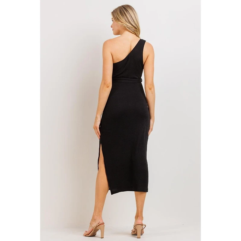 Hello Miz Women's Maternity Ribbed One Shoulder Bodycon Midi Dress