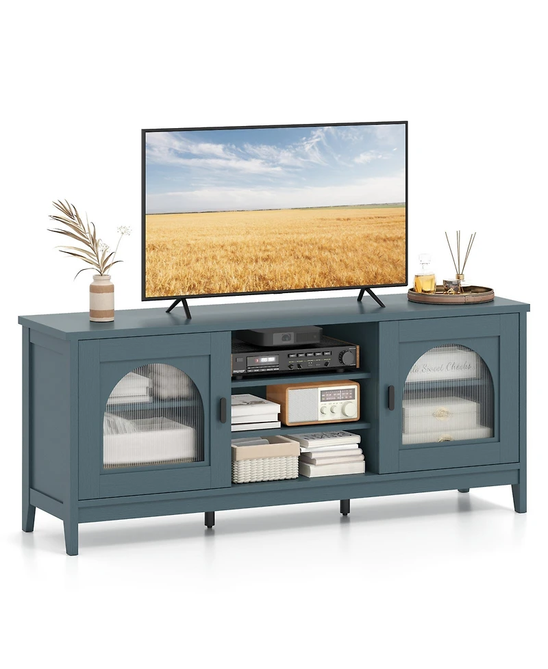 Slickblue Modern Tv Cabinet with Storage Shelves and Dual Cable Holes