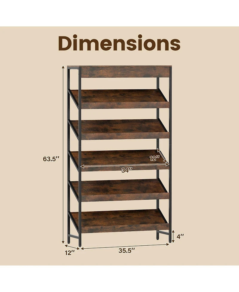 Slickblue Modern Tall Bookcase with Angled Shelves for Home Office