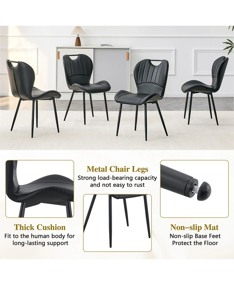 Rainsken Modern Dining Chairs Set of 4, Pu Chairs, with Integrated Handle, Metal Frame, for Multiple Scenarios