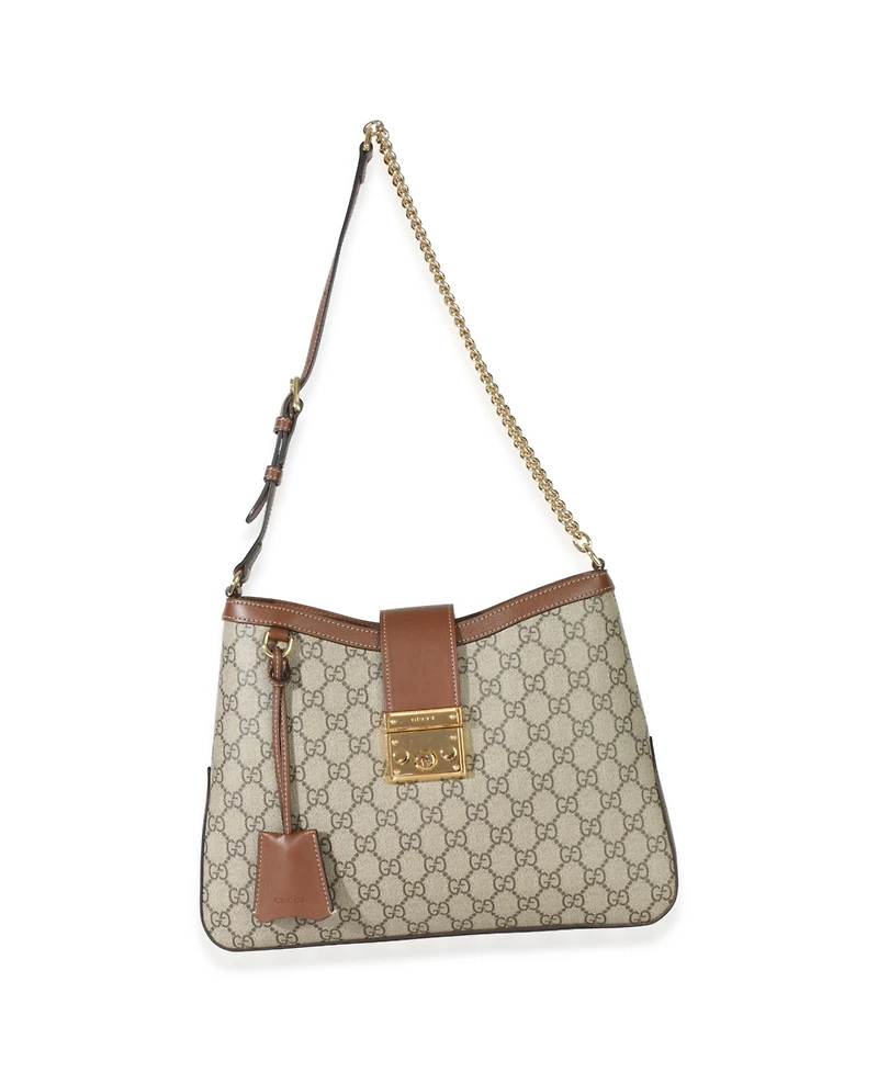 Pre-Owned Gucci Beige Ebony Gg Supreme Monogram Canvas Medium Padlock Shoulder Bag