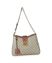 Pre-Owned Gucci Beige Ebony Gg Supreme Monogram Canvas Medium Padlock Shoulder Bag