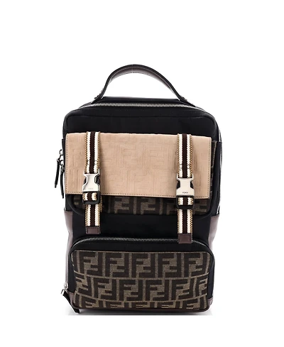 Pre-Owned Fendi Medium Multi Pocket Backpack Nylon with Zucca Canvas and Leather