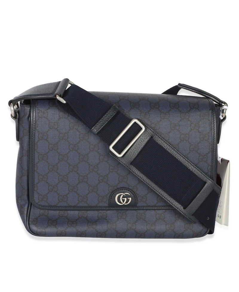 Pre-Owned Gucci Blue Black Tender Gg Supreme Dollar Calfskin Ophidia Messenger Bag