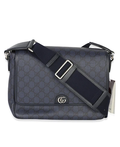 Pre-Owned Gucci Blue Black Tender Gg Supreme Dollar Calfskin Ophidia Messenger Bag
