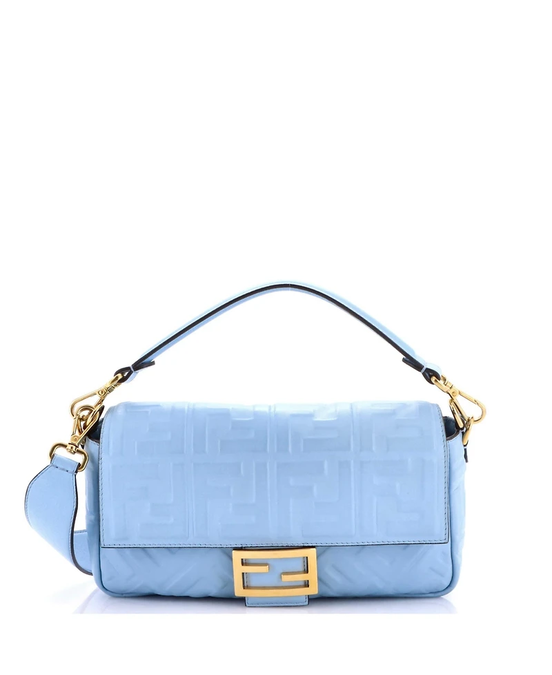 Pre-Owned Fendi Medium Baguette Nm Bag Zucca Embossed Leather
