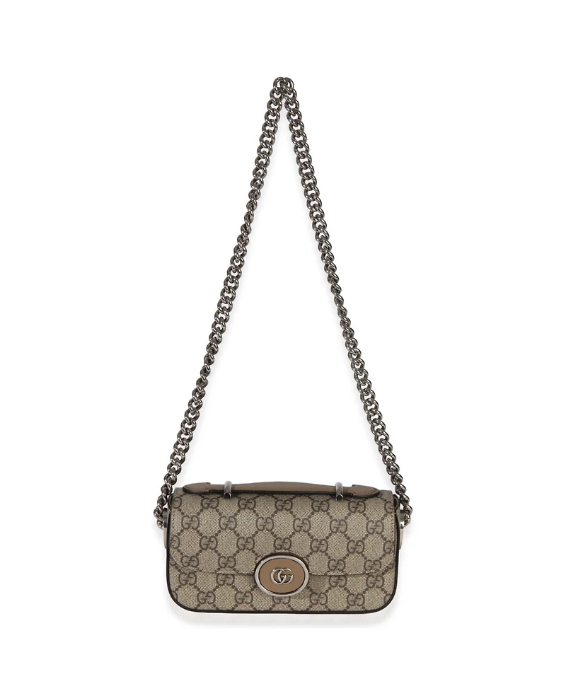 Pre-Owned Gucci Beige Ebony Gg Supreme Senna Petite Gg Top Handle Chain Shoulder Bag