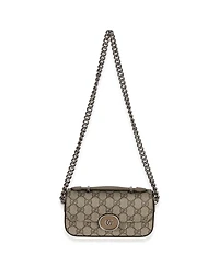 Pre-Owned Gucci Beige Ebony Gg Supreme Senna Petite Gg Top Handle Chain Shoulder Bag