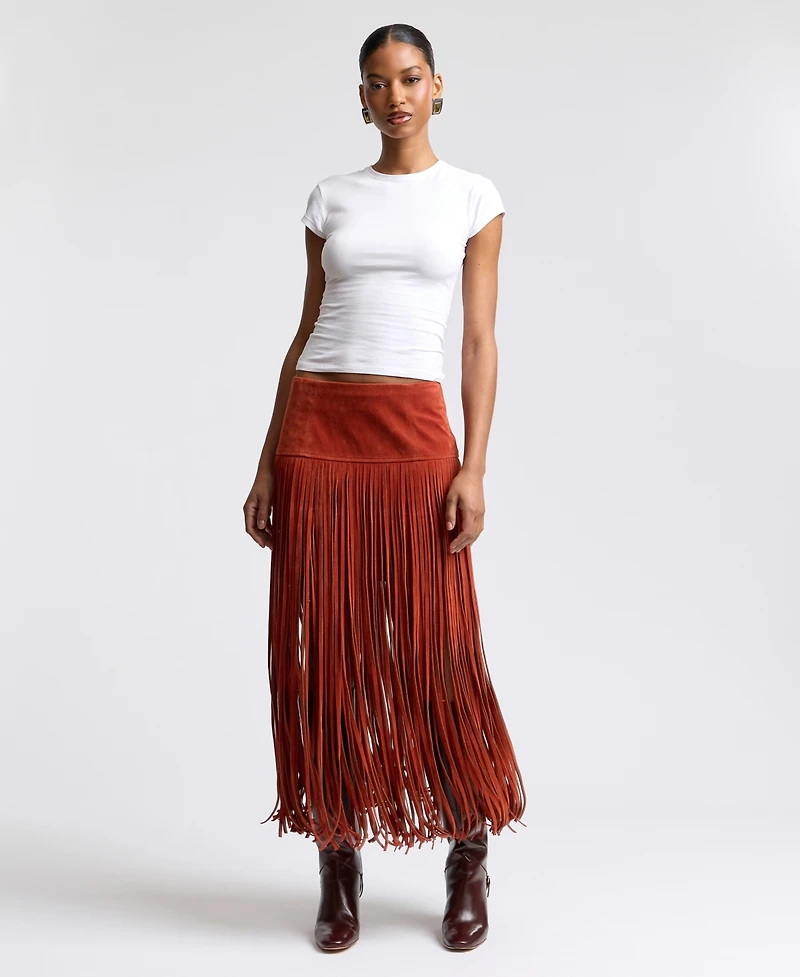 Avec Les Filles Women's Fringe Maxi Skirt