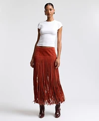 Avec Les Filles Women's Fringe Maxi Skirt