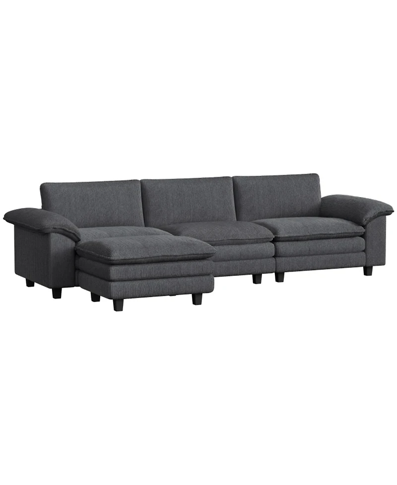 Clihome 124.4 Inch Conversation Couch L-Shaped Sectional Sofa with Removable Ottoman