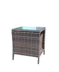 Clihome Outdoor Patio Coffee Table Pe Rattan Coffee Table with Tempered Glass Top