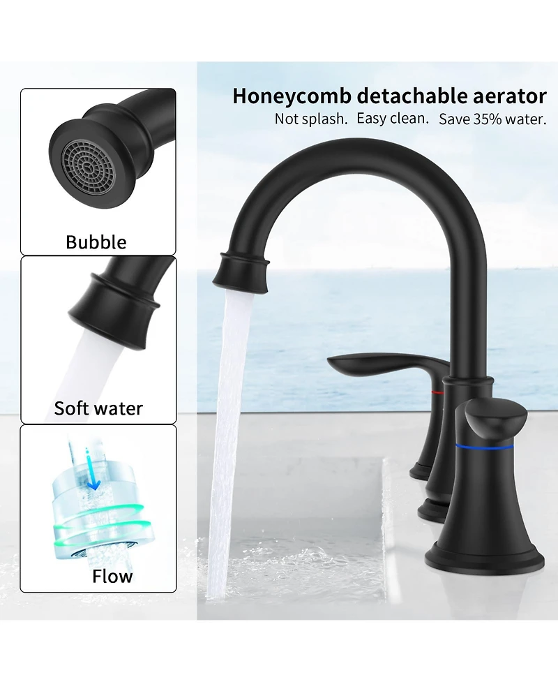 Phying 2-Handle 8 inch Widespread Bathroom Sink Faucet Brushed Gold Lavatory Faucet 3 Hole 360degree(s) Swivel Spout Vanity Sink Basin Faucets
