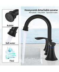 Phying 2-Handle 8 inch Widespread Bathroom Sink Faucet Brushed Gold Lavatory Faucet 3 Hole 360degree(s) Swivel Spout Vanity Sink Basin Faucets